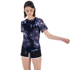 Floral Pattern Asymmetrical Short Sleeve Sports Tee by Valentinaart