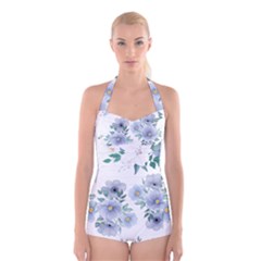 Floral Pattern Boyleg Halter Swimsuit  by Valentinaart