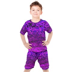 Magenta Waves Flow Series 2 Kids  Tee And Shorts Set by DimitriosArt