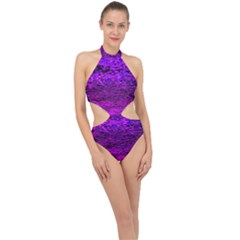 Magenta Waves Flow Series 2 Halter Side Cut Swimsuit by DimitriosArt