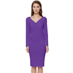 Color Rebecca Purple Long Sleeve V-neck Bodycon Dress  by Kultjers