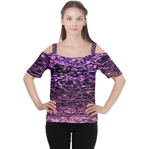 Purple  Waves Abstract Series No2 Cutout Shoulder Tee by DimitriosArt