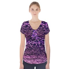 Purple  Waves Abstract Series No2 Short Sleeve Front Detail Top by DimitriosArt