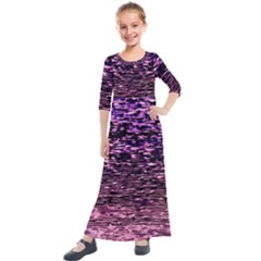 Purple  Waves Abstract Series No2 Kids  Quarter Sleeve Maxi Dress by DimitriosArt