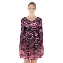 Pink  Waves Flow Series 11 Long Sleeve Velvet V-neck Dress by DimitriosArt