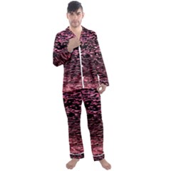 Pink  Waves Flow Series 11 Men s Long Sleeve Satin Pajamas Set by DimitriosArt