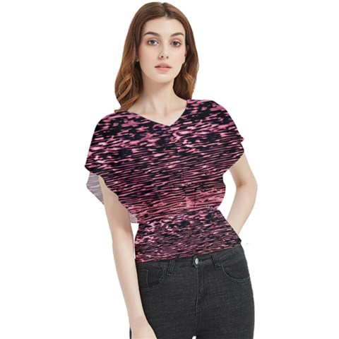 Pink  Waves Flow Series 11 Butterfly Chiffon Blouse by DimitriosArt