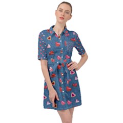 Sweet Hearts Belted Shirt Dress by SychEva