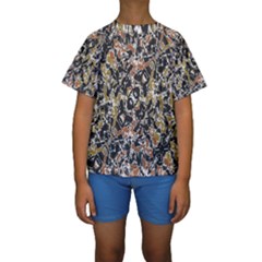 Modern Camo Tropical Print Design Kids  Short Sleeve Swimwear by dflcprintsclothing