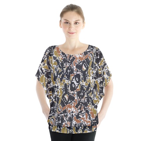 Modern Camo Tropical Print Design Batwing Chiffon Blouse by dflcprintsclothing