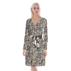 Modern Camo Tropical Print Design Long Sleeve Velvet Front Wrap Dress