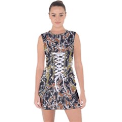 Modern Camo Tropical Print Design Lace Up Front Bodycon Dress