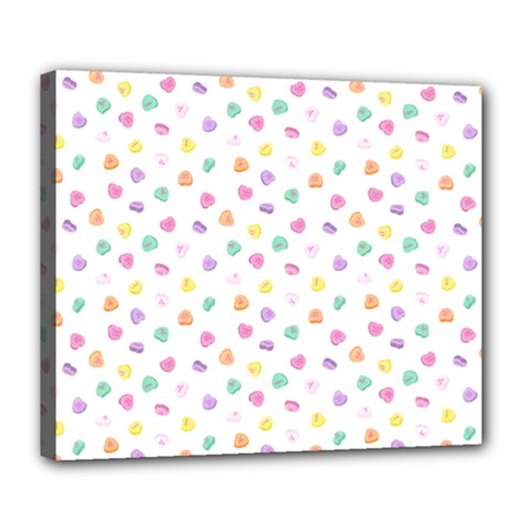 Valentines Day Candy Hearts Pattern - White Deluxe Canvas 24  X 20  (stretched) by JessySketches