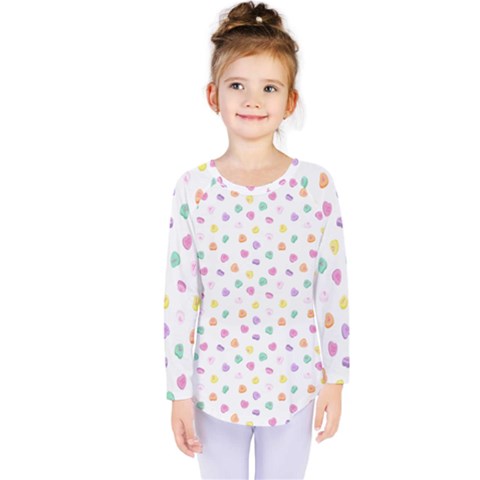 Valentines Day Candy Hearts Pattern - White Kids  Long Sleeve Tee by JessySketches
