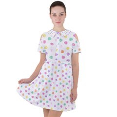 Valentines Day Candy Hearts Pattern - White Short Sleeve Shoulder Cut Out Dress  by JessySketches