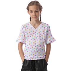 Valentines Day Candy Hearts Pattern - White Kids  V-neck Horn Sleeve Blouse