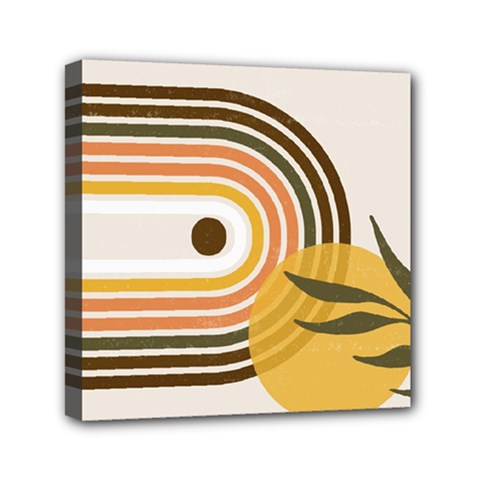 Sun Moon Leaves Boho Minimalist Mini Canvas 6  X 6  (stretched) by NiOng