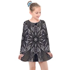 Mechanical Mandala Kids  Long Sleeve Dress by MRNStudios