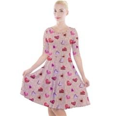 Sweet Heart Quarter Sleeve A-line Dress by SychEva