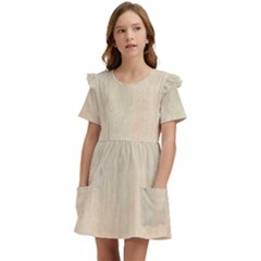 Wood floor art Kids  Frilly Sleeves Pocket Dress