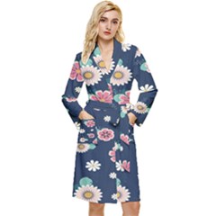 Flowers Pattern Long Sleeve Velour Robe by Sparkle