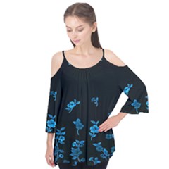 Flowers Pattern Flutter Sleeve Tee 