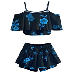 Flowers Pattern Kids  Off Shoulder Skirt Bikini by Sparkle