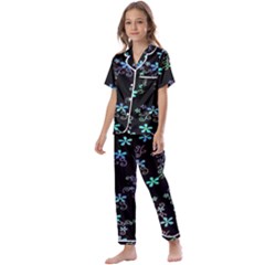 Flowers Pattern Kids  Satin Short Sleeve Pajamas Set