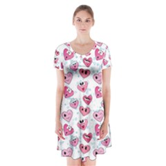 Funny Hearts Short Sleeve V-neck Flare Dress by SychEva