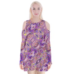 Liquid Art Pouring Abstract Seamless Pattern Tiger Eyes Velvet Long Sleeve Shoulder Cutout Dress by artico