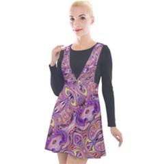 Liquid Art Pouring Abstract Seamless Pattern Tiger Eyes Plunge Pinafore Velour Dress by artico