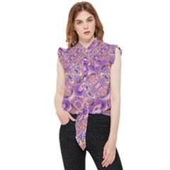 Liquid Art Pouring Abstract Seamless Pattern Tiger Eyes Frill Detail Shirt