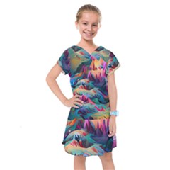 Colorful Mountains Kids  Drop Waist Dress by Dazzleway