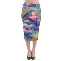 Colorful Mountains Velvet Midi Pencil Skirt by Dazzleway