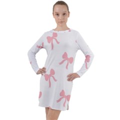 Pink Ribbons Pattern Long Sleeve Hoodie Dress