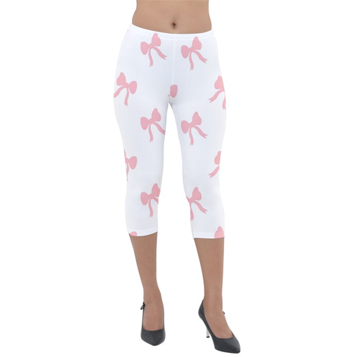 Pink bow pattern Lightweight Velour Capri Leggings 