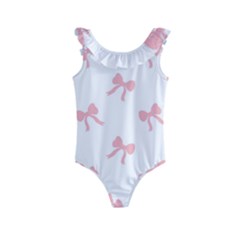 Pink Bow Pattern Kids  Frill Swimsuit by Littlebird