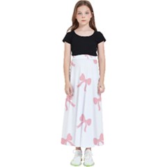 Pink Bow Cute Pattern Kids  Flared Maxi Skirt