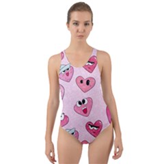 Emoji Heart Cut-out Back One Piece Swimsuit by SychEva