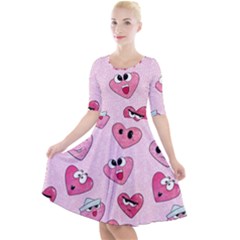 Emoji Heart Quarter Sleeve A-line Dress by SychEva
