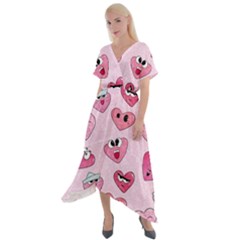 Emoji Heart Cross Front Sharkbite Hem Maxi Dress by SychEva