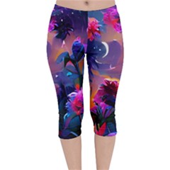 Floral Velvet Capri Leggings  by Dazzleway