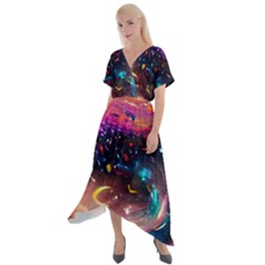 Galaxy Glass Cross Front Sharkbite Hem Maxi Dress