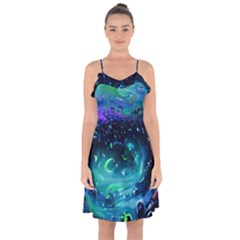 Blue Galaxy Ruffle Detail Chiffon Dress by Dazzleway