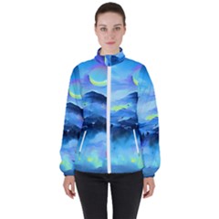 Moon mountains Women s High Neck Windbreaker