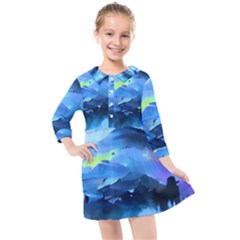 Moon Mountains Kids  Quarter Sleeve Shirt Dress by Dazzleway