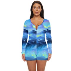 Moon mountains Long Sleeve Boyleg Swimsuit