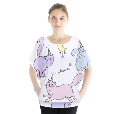  Cute Unicorn Cats Batwing Chiffon Blouse by Littlebird