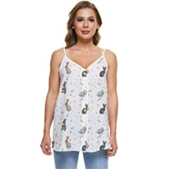 Cute Rabbit Casual Spaghetti Strap Chiffon Top by SychEva