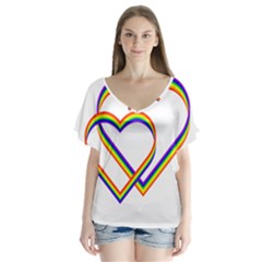 Rainbow Hearts V-neck Flutter Sleeve Top